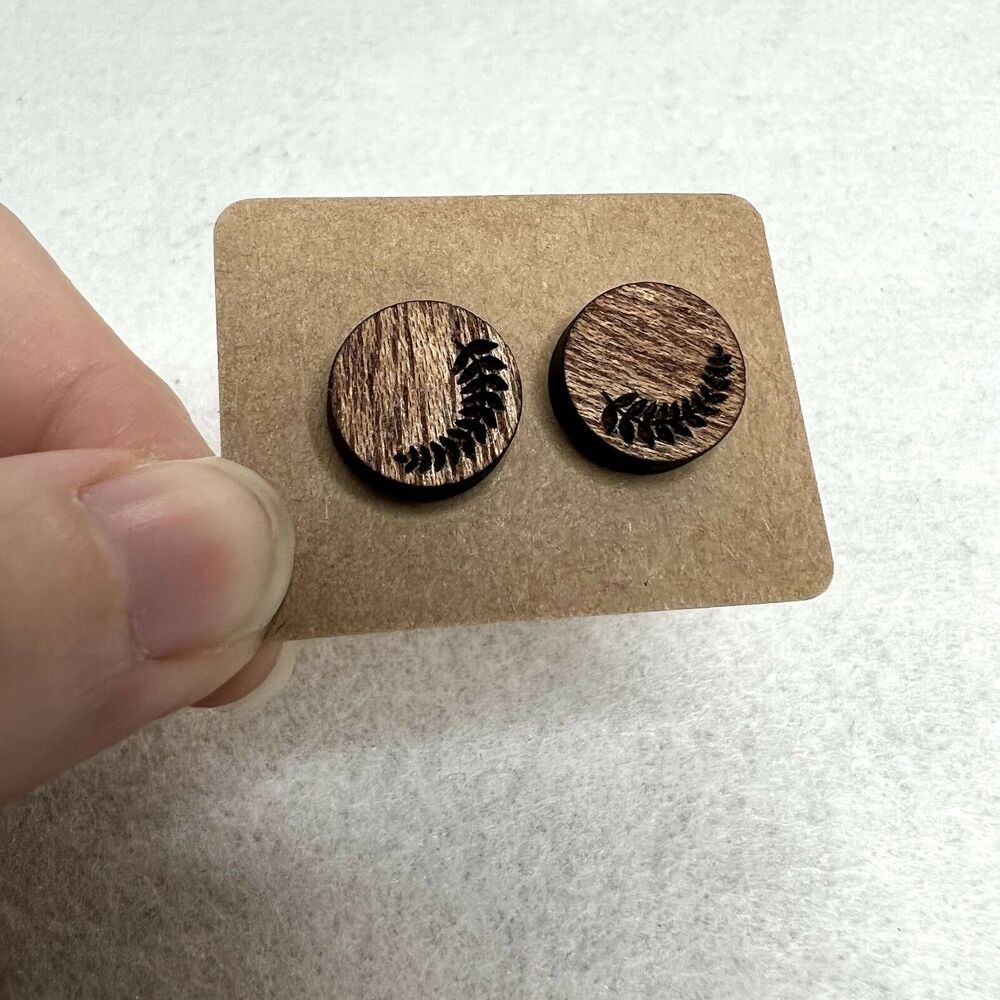 3 Pack Wooden Engraved Stud Earrings - Picture 2 of 4